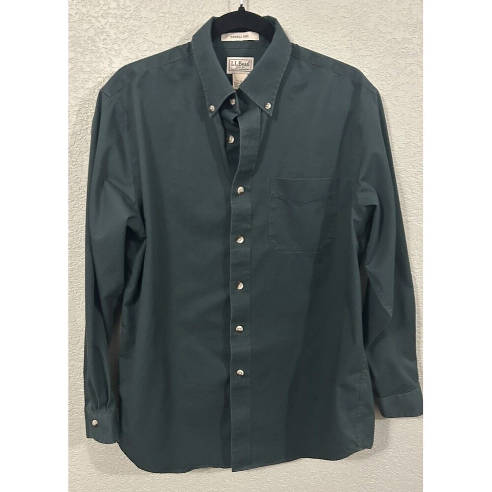 LL Bean Shirt Men's Med Green Wrinkle Free Long Sleeve Button Down Twill Sz M